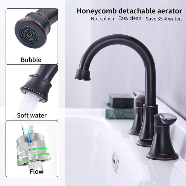 2-Handle 8 inch Widespread Bathroom Sink Faucet ?Oil-Rubbed Bronze Lavatory Faucet 3 Hole 360?° Swi T575-S0671292077