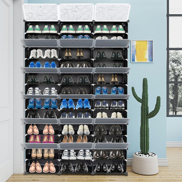 12-Tier Portable 72 Pair Shoe Rack Organizer 36 Grids Tower Shelf Storage Cabinet Stand Expandable  T575-S0671296220