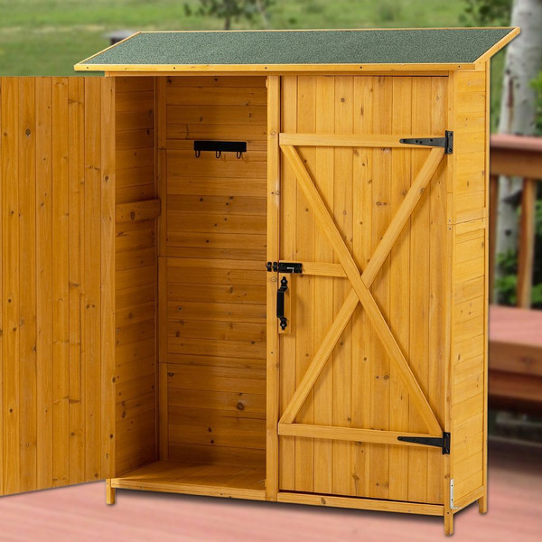 Outdoor Storage Shed with Lockable Door, Wooden Tool Storage Shed with Detachable Shelves and Pitch T575-S0671298299