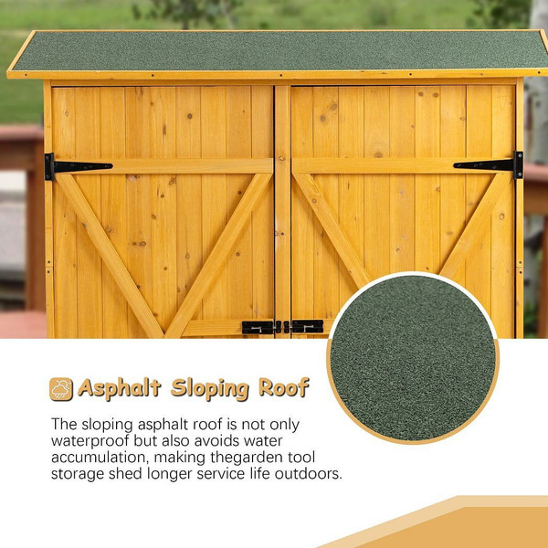 Outdoor Storage Shed with Lockable Door, Wooden Tool Storage Shed with Detachable Shelves and Pitch T575-S0671298299