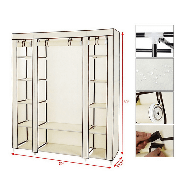 69" Portable Clothes Closet Wardrobe Storage Organizer with Non-Woven Fabric Quick and Easy to Asse T575-S0671269280
