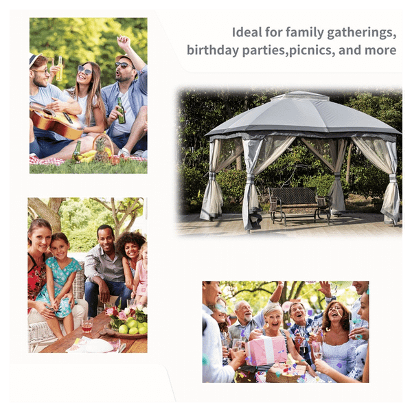 10ft x12ft Outdoor Gazebo, Grey-AS T575-S0671348030