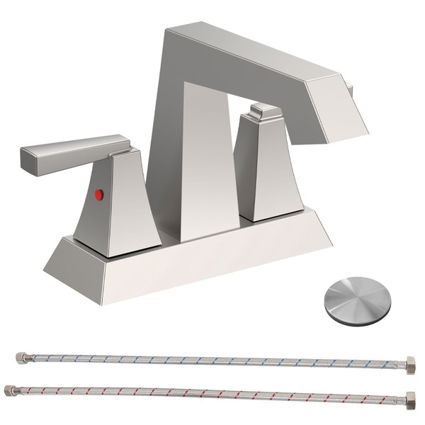 2-Handle Bathroom Sink Faucet Brushed Nickel 4 Inches Centerset Vanity Faucet 3 Hole Bathroom Fauce T575-S0671292268
