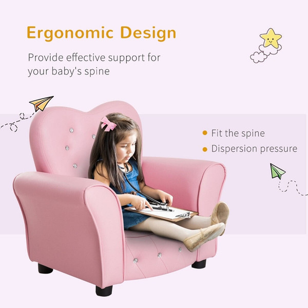 Qaba Kids Sofa Toddler Tufted Upholstered Sofa Chair Princess Couch with Diamond Decoration -AS T575-S0671266386