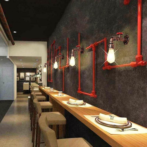 Rustic Red Wall Lights Industrial Metal Water Pipe Wall Lamp~1583 T575-S0671386933