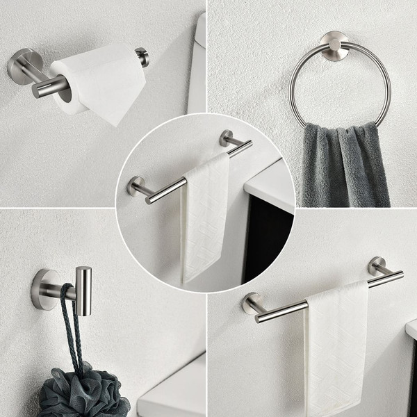6 Piece Stainless Steel Bathroom Towel Rack Set Wall Mount T575-S0671282603
