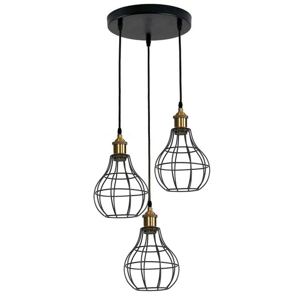Vintage Industrial Wire Cage Style Retro Ceiling Pendant Light 3 Head Ceiling Lamp~1451 T575-V0671388067