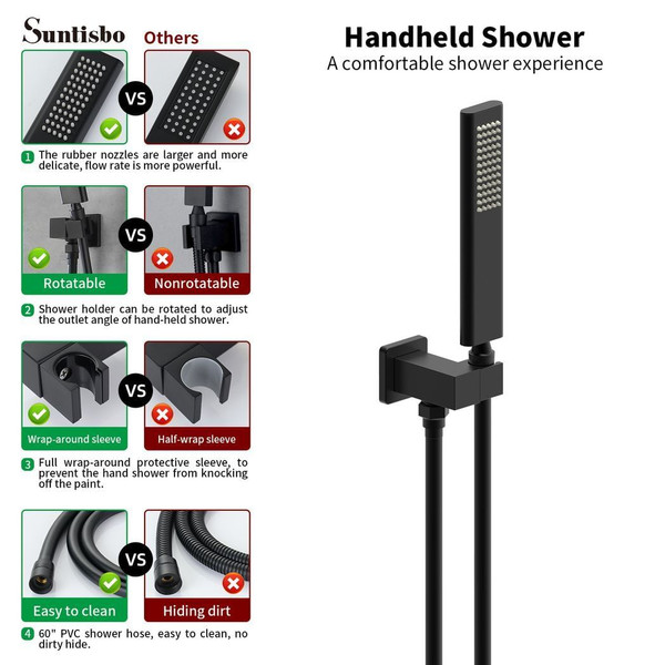 Male NPT Tub Faucet with Hand Shower, Matte Black Waterfall Bathtub Shower Faucet Set, Wall Mount T T575-S0671434162