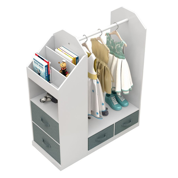 Kids Costume Organizer? Costume Rack?Kids Armoire?Open Hanging Armoire Closet with Mirror-WHITE T575-S0671435433