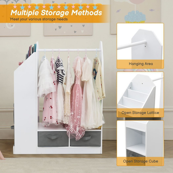 Kids Costume Organizer? Costume Rack?Kids Armoire?Open Hanging Armoire Closet with Mirror-WHITE T575-S0671435433