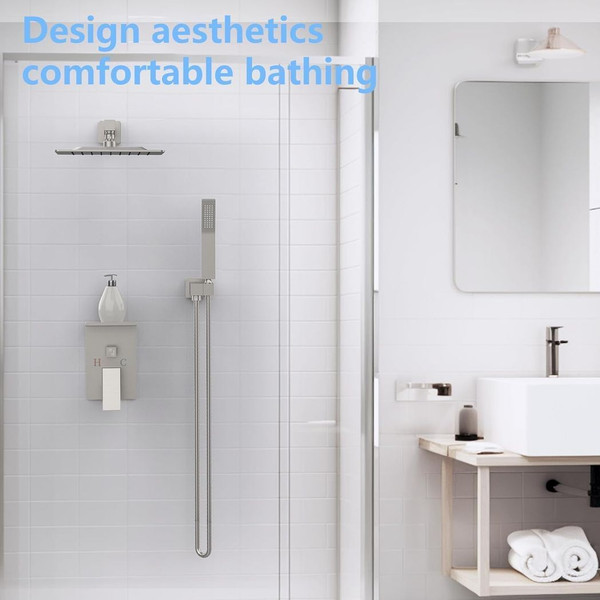 Rainfall Shower System With Storage Rack 10 inch Shower Faucet Set Brushed Nickel with High Pressur T575-S0671436713