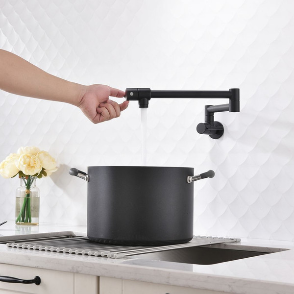 Brass Folding Faucet 1/2"NPT Wall Mount Kitchen Faucet Two Handles Cold Water Tap Black T575-S0671297479