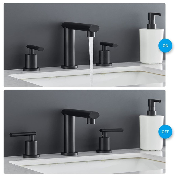 Matte Black Widespread Bathroom Faucet, Waterfall Bathroom Faucets for Sink 3 Hole, 2-Handles Moder T575-S0671365216