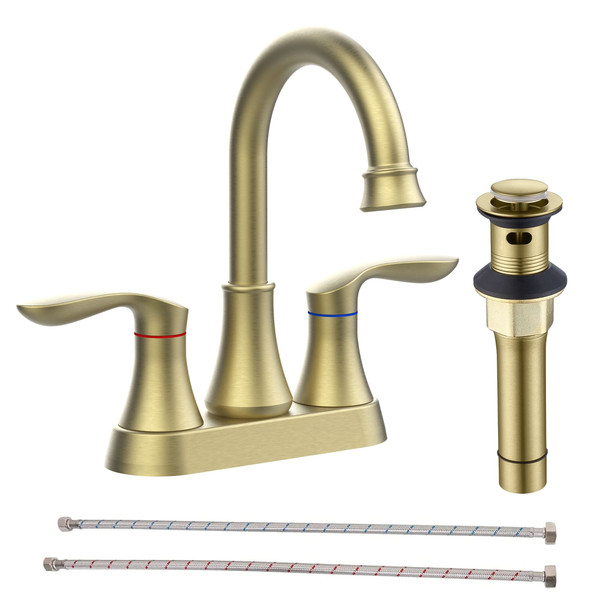 Bathroom Faucet Brushed Gold with Pop-up Drain & Supply Hoses 2-Handle 360 Degree High Arc Swivel S T575-S0671298631