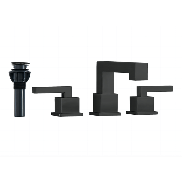 Matte Black Widespread Bathroom Faucet, Waterfall Bathroom Faucets for Sink 3 Hole, 2-Handles Moder T575-S0671371470