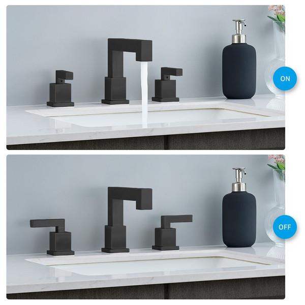 Matte Black Widespread Bathroom Faucet, Waterfall Bathroom Faucets for Sink 3 Hole, 2-Handles Moder T575-S0671371470