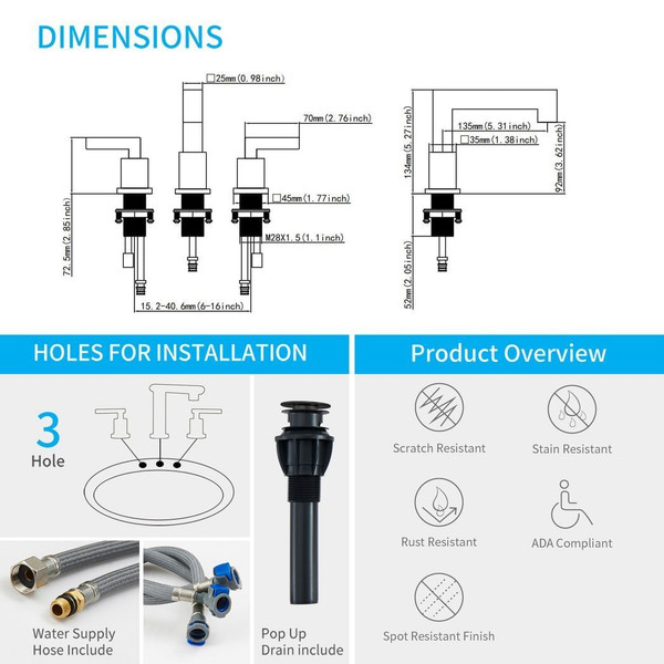 Matte Black Widespread Bathroom Faucet, Waterfall Bathroom Faucets for Sink 3 Hole, 2-Handles Moder T575-S0671371470
