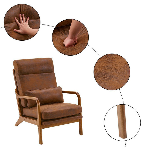 High Back Solid Wood Armrest Backrest Iron Frame Bronzing Cloth Indoor Leisure Chair Orange T575-S0671293083