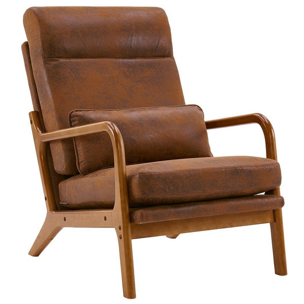 High Back Solid Wood Armrest Backrest Iron Frame Bronzing Cloth Indoor Leisure Chair Orange T575-S0671293083