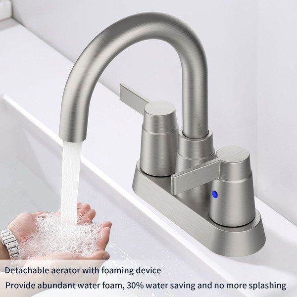 Bathroom Faucet Brushed Nickel 2-Handle Bathroom Sink Faucet 360 Degree High Arc Swivel Spout Cente T575-S0671296686