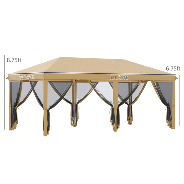 Pop Up Canopy Party Tent with Netting 10' x 20' Beige -AS T575-S0671266410
