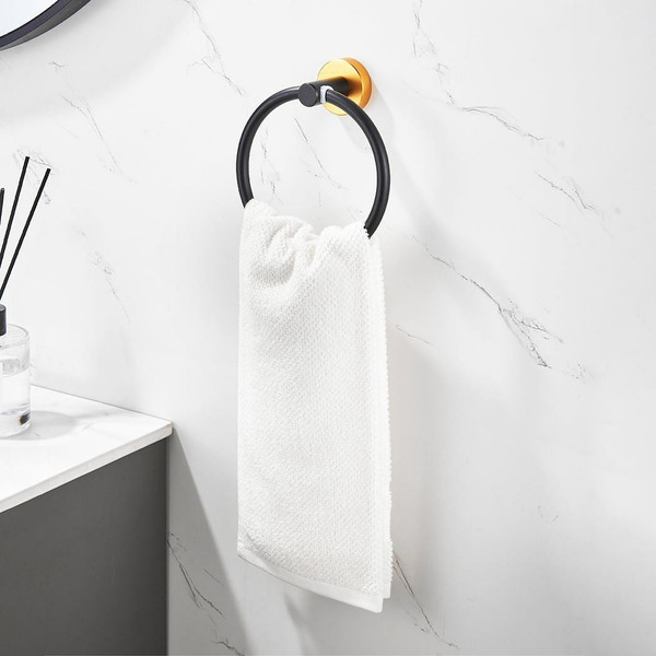 Bathroom Hardware Set, Thicken Space Aluminum 6 PCS Towel bar Set- Black Gold 24 Inches Wall Mounted T575-S0671275068