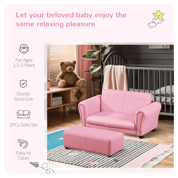 Kids Sofa Set with Footstool-Pink T575-S0671422013