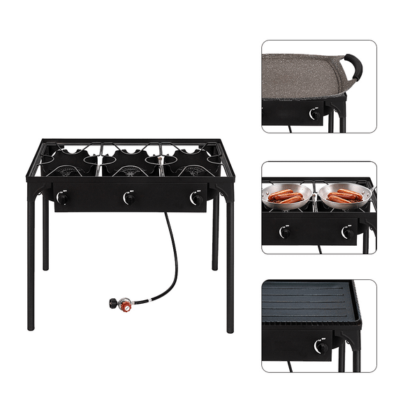Outdoor Camp Stove High Pressure Propane Gas Cooker Portable Cast Iron Patio Cooking Burner (Three  T575-S0671298410