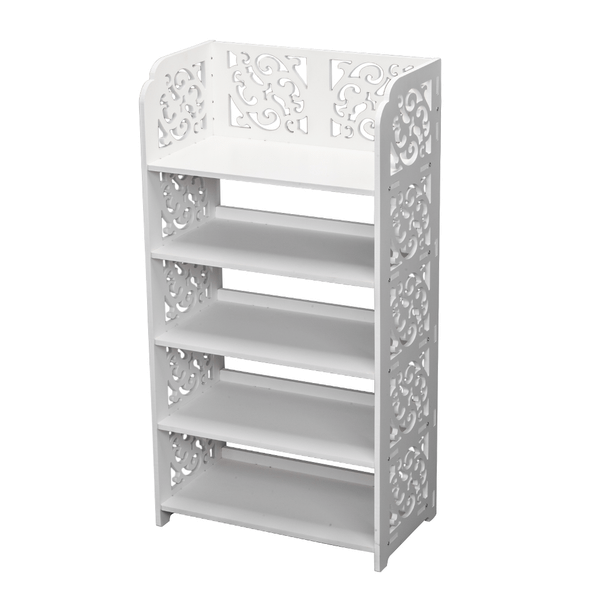 Wood-plastic Board Five Tiers Carved Shoe Rack White A T575-S0671270121
