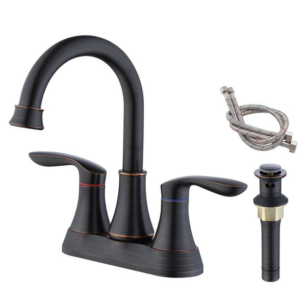 2-Handle 4-Inch Oil Rubbed Bronze Bathroom Faucet, Bathroom Vanity Sink Faucets with Pop-up Drain a T575-S0671298845