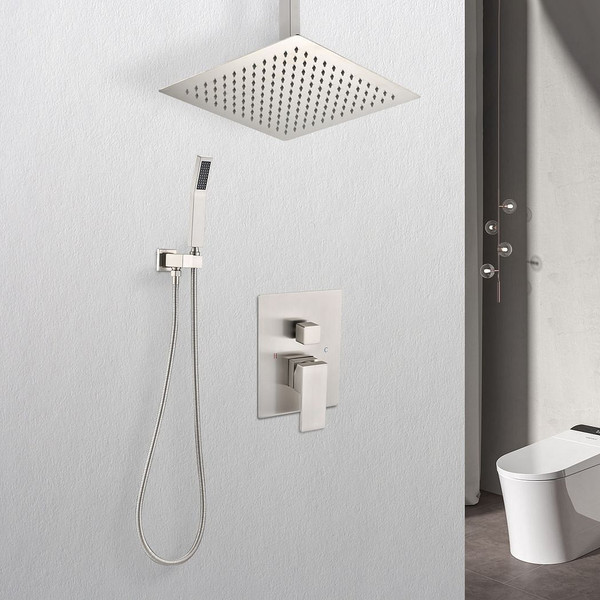 Ceiling Mounted Shower System Combo Set with Handheld and 16"Shower head T575-S0671298897