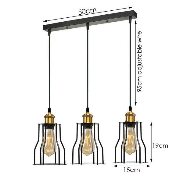 3-Lights Cage Pendant Lamps Ceiling Light Fixtures~1422 T575-S0671386931