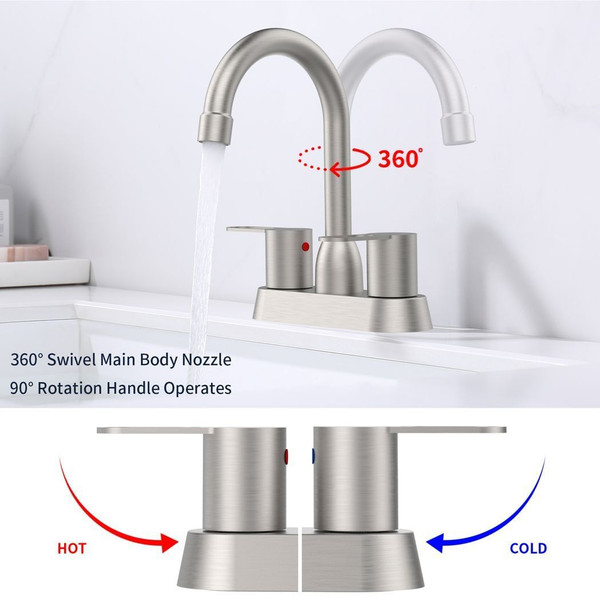 2 Handles Bathroom Sink Faucet, Brushed Nickel Centerset RV Bathroom Faucets for 3 Hole T575-S0671287764