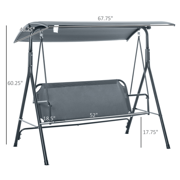 3-Seat Patio Swing Chair-Gray T575-S0671383919
