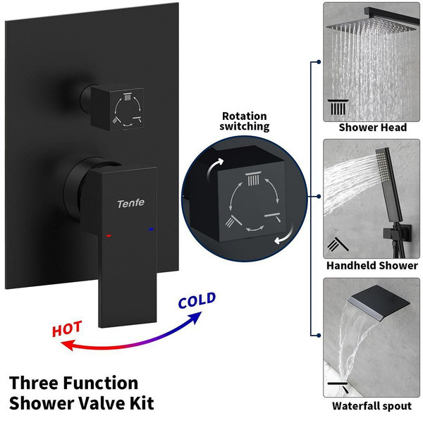 Male NPT Matte Black Shower System, 12 Inch Shower Fixtures Rain Shower Head with Handheld Shower S T575-S0671288425