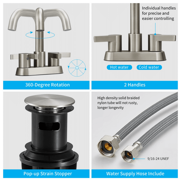 Bathroom Faucet 2 Handle 4 Inch Centerset Bathroom Sink Faucets 3 Hole with Pop Up Drain and Water  T575-S0671298918