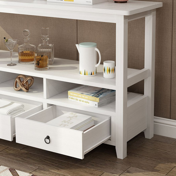 3 Tier Vintage Solid Console Table with 3 Drawers and Shelves, Industrial Console Table Coffee Tabl T575-S0671270962
