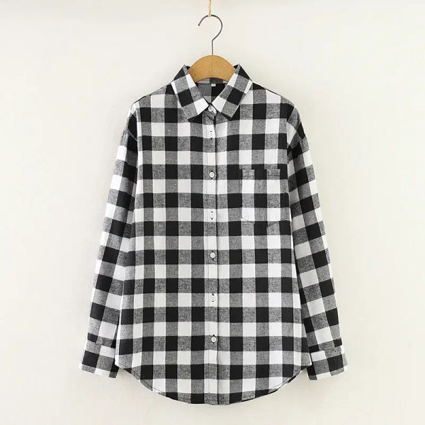 Color: Dark Purple, Size: XL - Fresh Flannel Plaid Shirt Women 2025 New Female Blouses and Tops Cot F640-12000033521471727