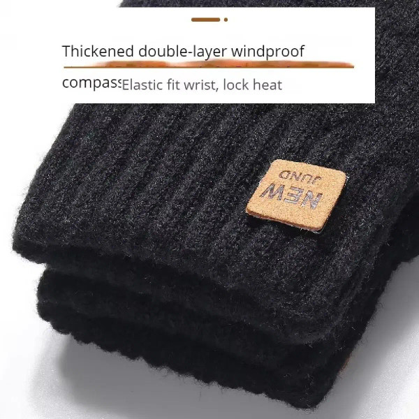 Color: green, Gloves Size: One Size - Fleece Lined Fashion Warm Women Men Black Cable Knitted Winte F640-12000043024668127