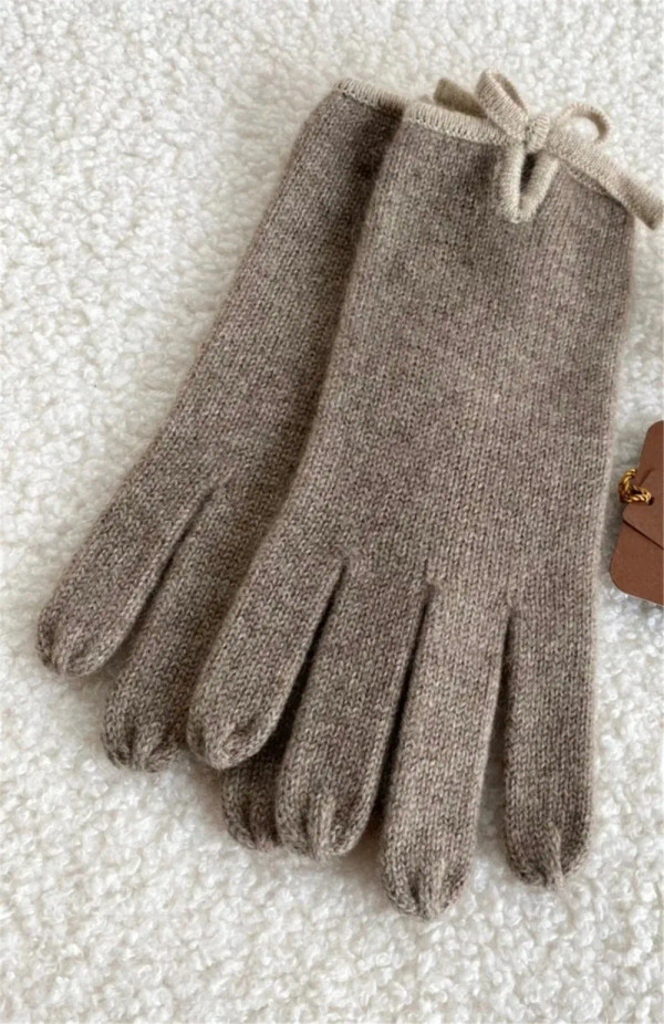 Women's Knitted Bow Gloves, 100% Cashmere, Warm Mittens, Outdoor, Winter F640-3256807945781256
