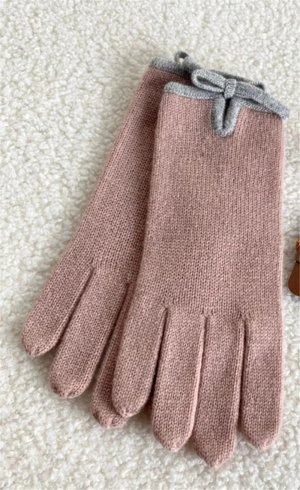 Women's Knitted Bow Gloves, 100% Cashmere, Warm Mittens, Outdoor, Winter F640-3256807945781256