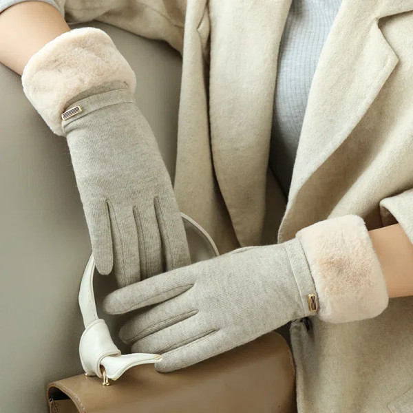Color: WHITE, Gloves Size: One Size - Winter Women Keep Warm Plus Velvet Touch Screen Thicken Plush F640-12000036834031722