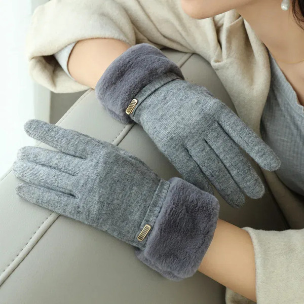 Color: SKY BLUE, Gloves Size: One Size - Winter Women Keep Warm Plus Velvet Touch Screen Thicken Pl F640-12000036834031717