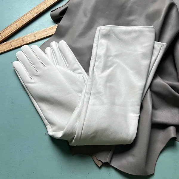 Color: WHITE, Gloves Size: 5 - 50cm New Genuine Leather White Women's High Grade Party Mittens Shee F640-10000014550214055