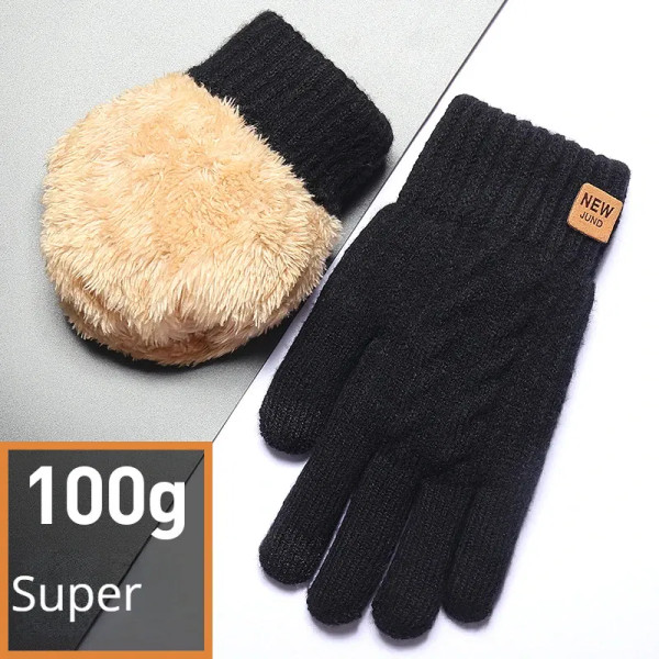 Color: khaki, Gloves Size: One Size - Wholesale Fleece Lined Fashion Warm Black Cable Knitted Winte F640-12000034621505352
