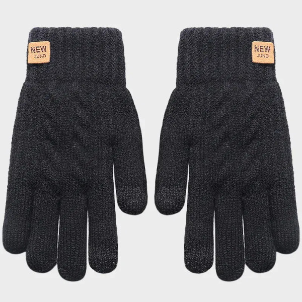 Color: khaki, Gloves Size: One Size - Wholesale Fleece Lined Fashion Warm Black Cable Knitted Winte F640-12000034621505352