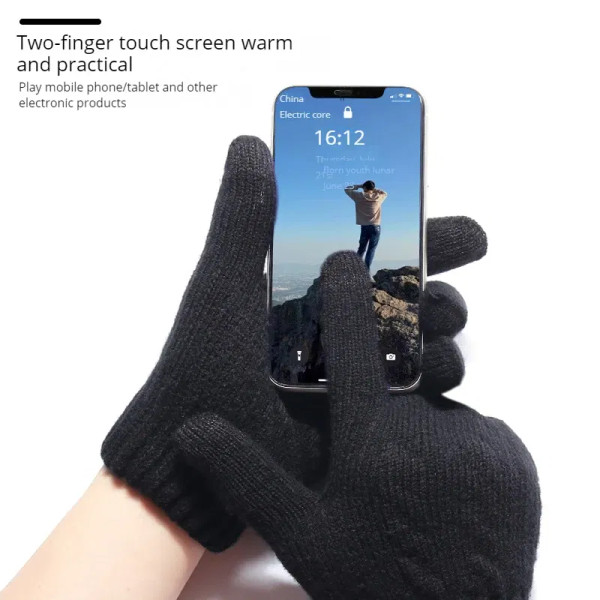 Color: khaki, Gloves Size: One Size - Wholesale Fleece Lined Fashion Warm Black Cable Knitted Winte F640-12000034621505352