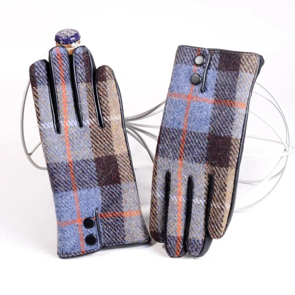 Color: GRAY, Gloves Size: M - New Men's Male Wool Tweed & Leather Winter Warm Thicker Lining fashio F640-12000043125053883