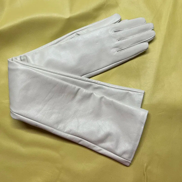 Color: black, Gloves Size: L - 50cm New Genuine Leather White Women's High Grade Party Mittens Shee F640-10000014550214095