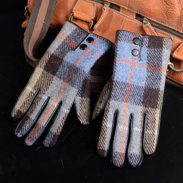 Color: Ivory, Gloves Size: L - New Men's Male Wool Tweed & Leather Winter Warm Thicker Lining fashi F640-12000043125053887